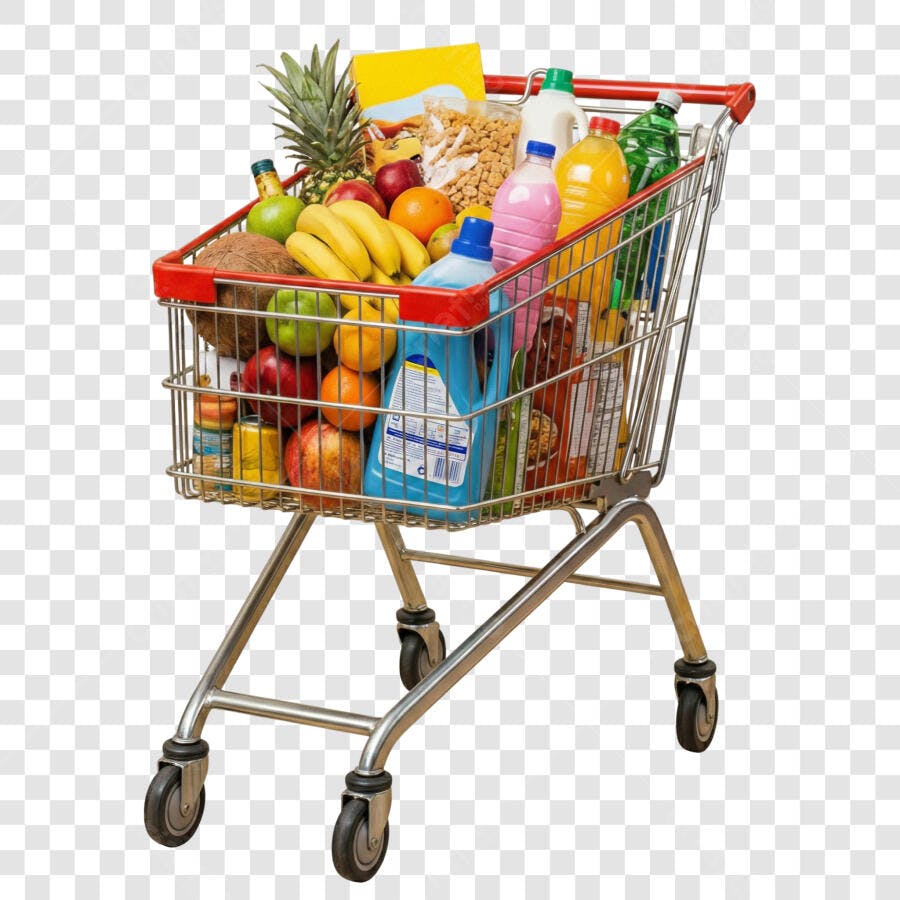 Foto Recortada Carrinho de Supermercado Cheio PNG Fundo Transparente