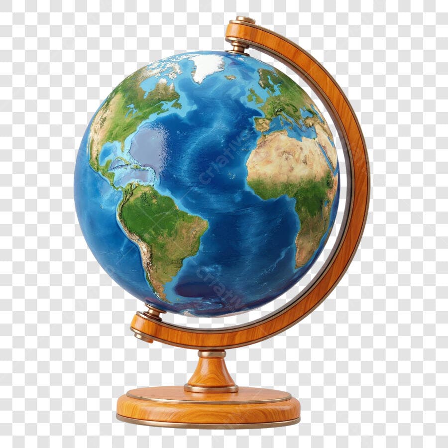 Elemento 3D Globo Terrestre Azul Marrom PNG Fundo Transparente