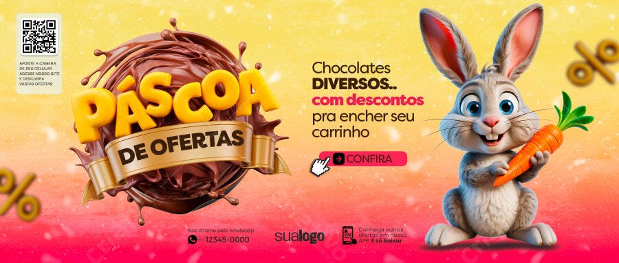 Banner Páscoa de Ofertas Chocolateria PSD Editável