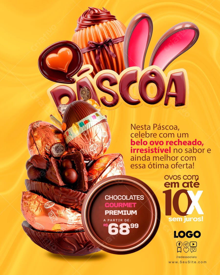 Flyer Páscoa Chocolateria Ovos Recheados PSD Editável
