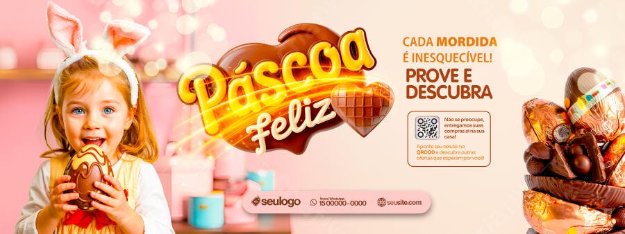 Banner Páscoa Feliz Confeitaria Chocolate PSD Editável