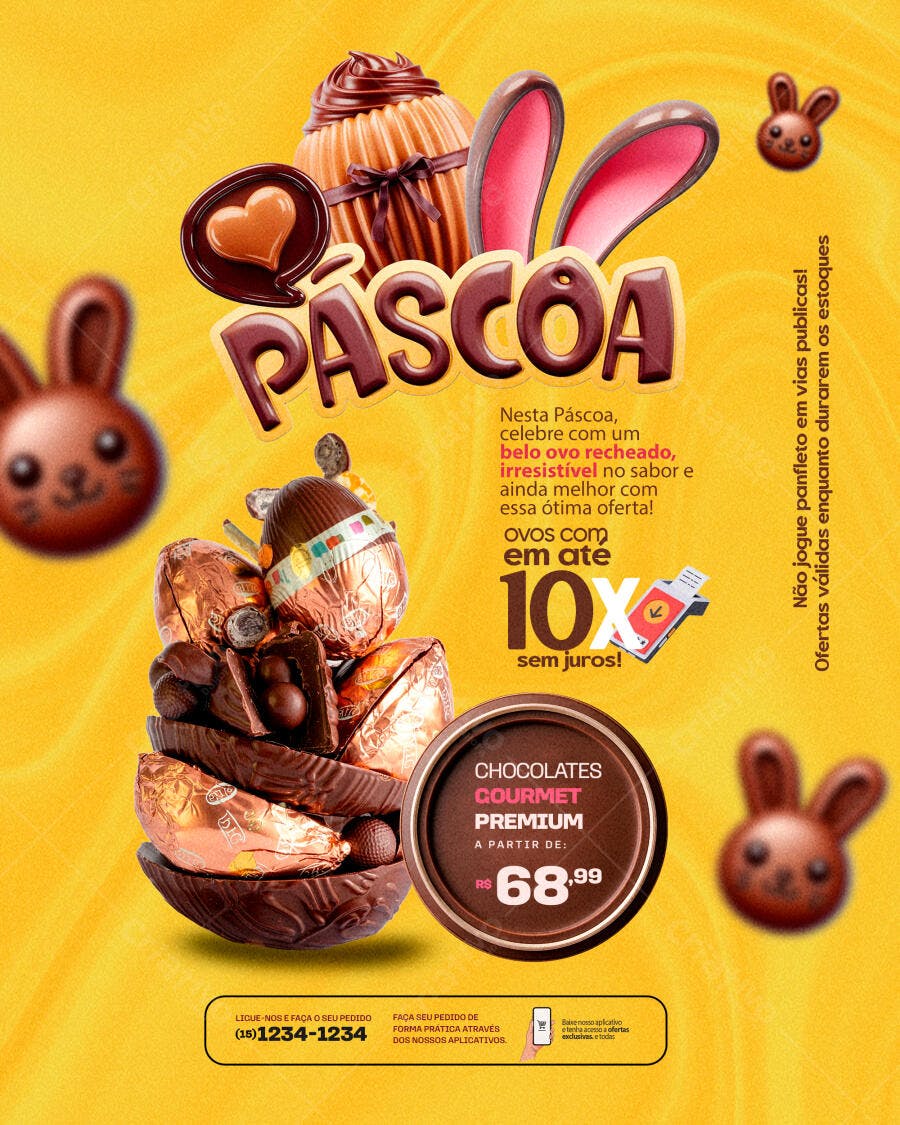 Flyer Páscoa Confeitaria Chocolates PSD Editável