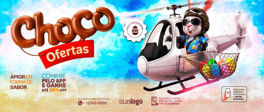 Banner Páscoa Choco Ofertas Confeitaria PSD Editável