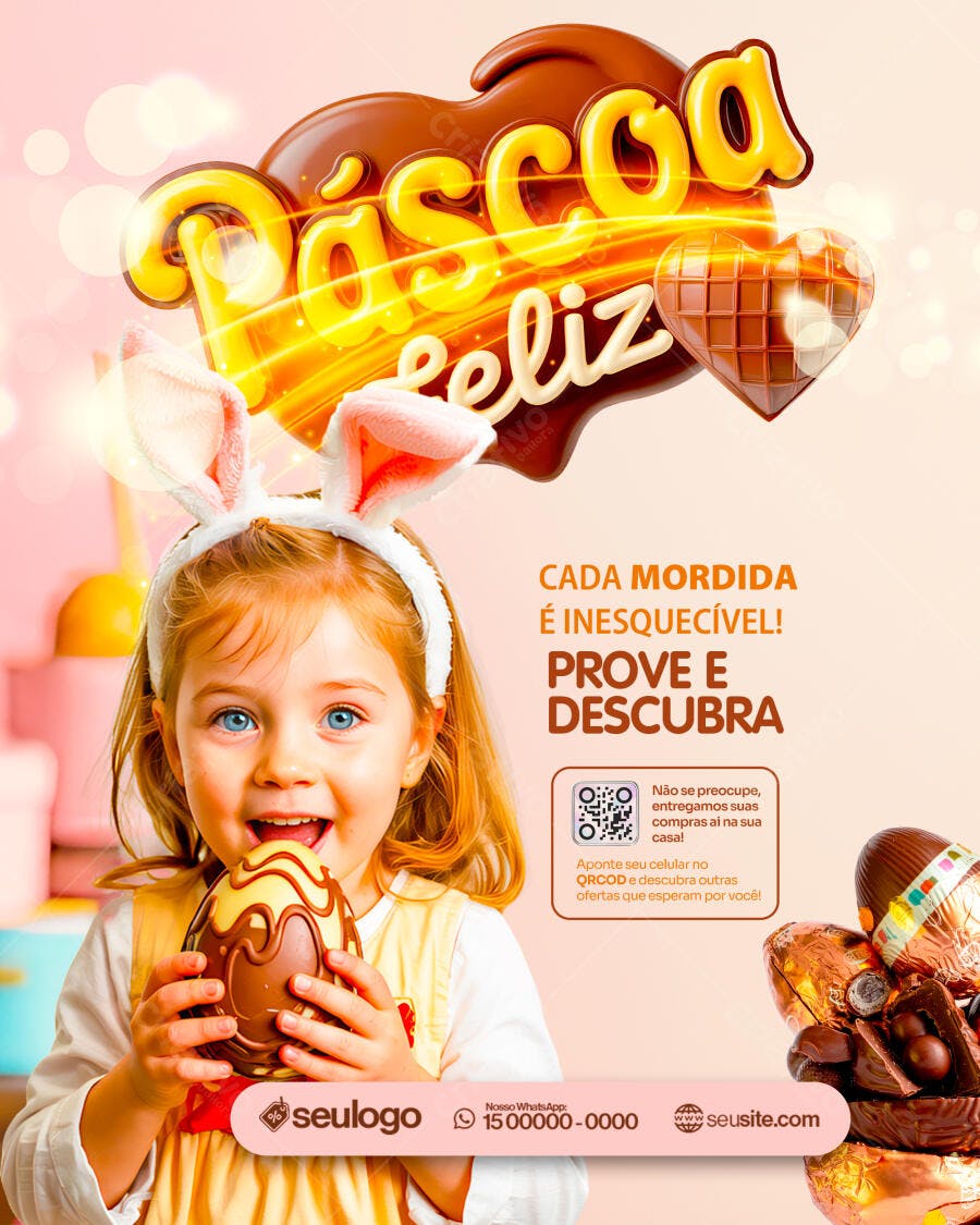 Flyer Páscoa Feliz Confeitaria Chocolateria PSD Editável