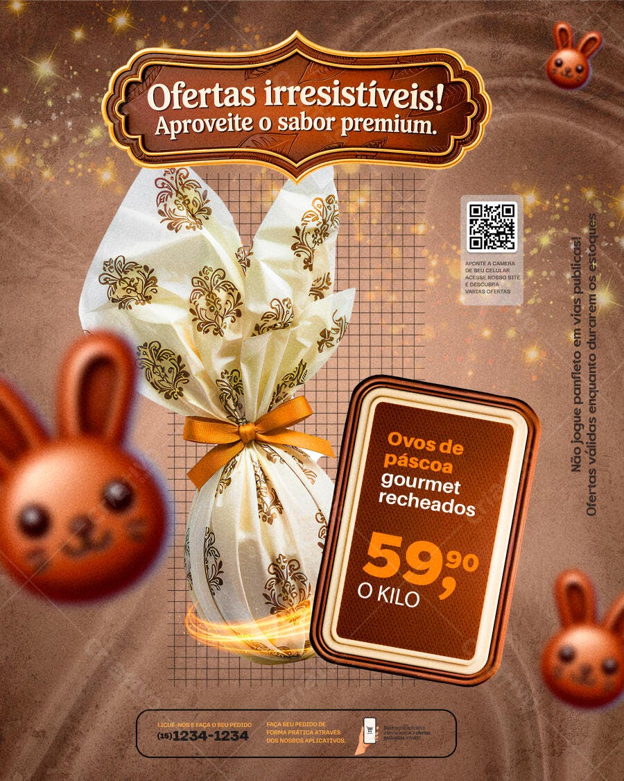 Flyer Páscoa Ovos Gourmet Recheados PSD Editável