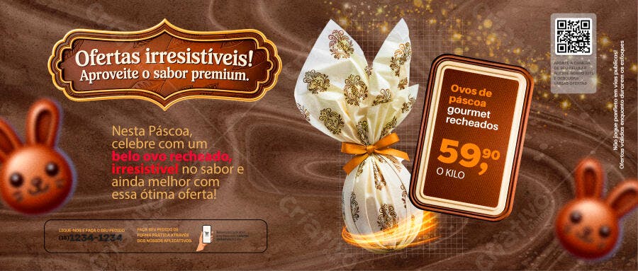 Banner Páscoa Ofertas Ovos Gourmet Confeitaria PSD Editável