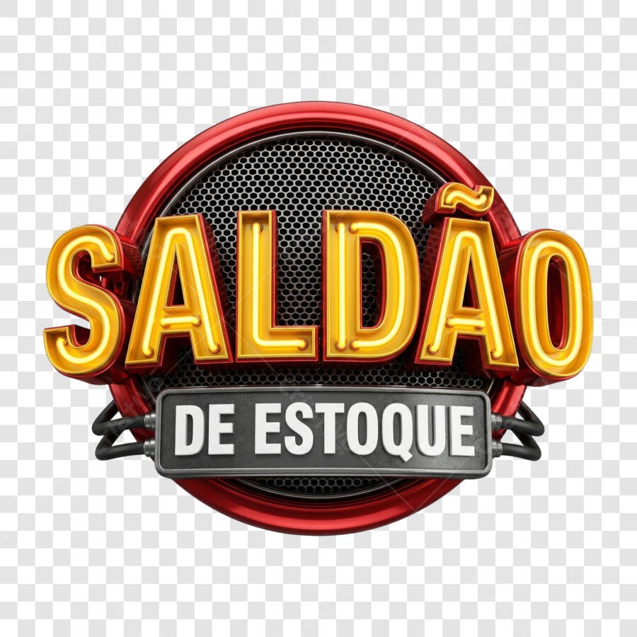 Selo 3D Saldão de Estoque Vermelho Dourado PNG Transparente