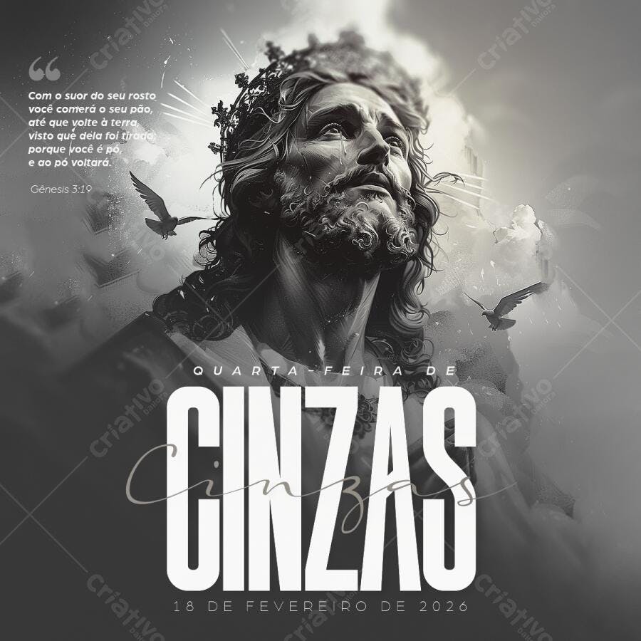 Post Quarta-feira de Cinzas Jesus Cristo PSD Editável