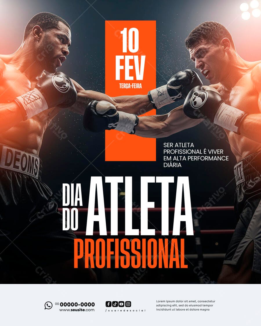 Flyer Dia do Atleta Profissional Boxe PSD Editável