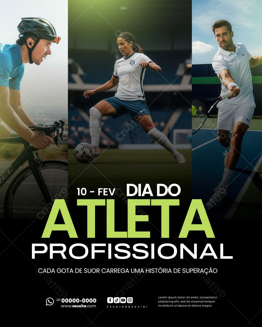 Post Instagram Dia do Atleta Profissional Fevereiro PSD Editável