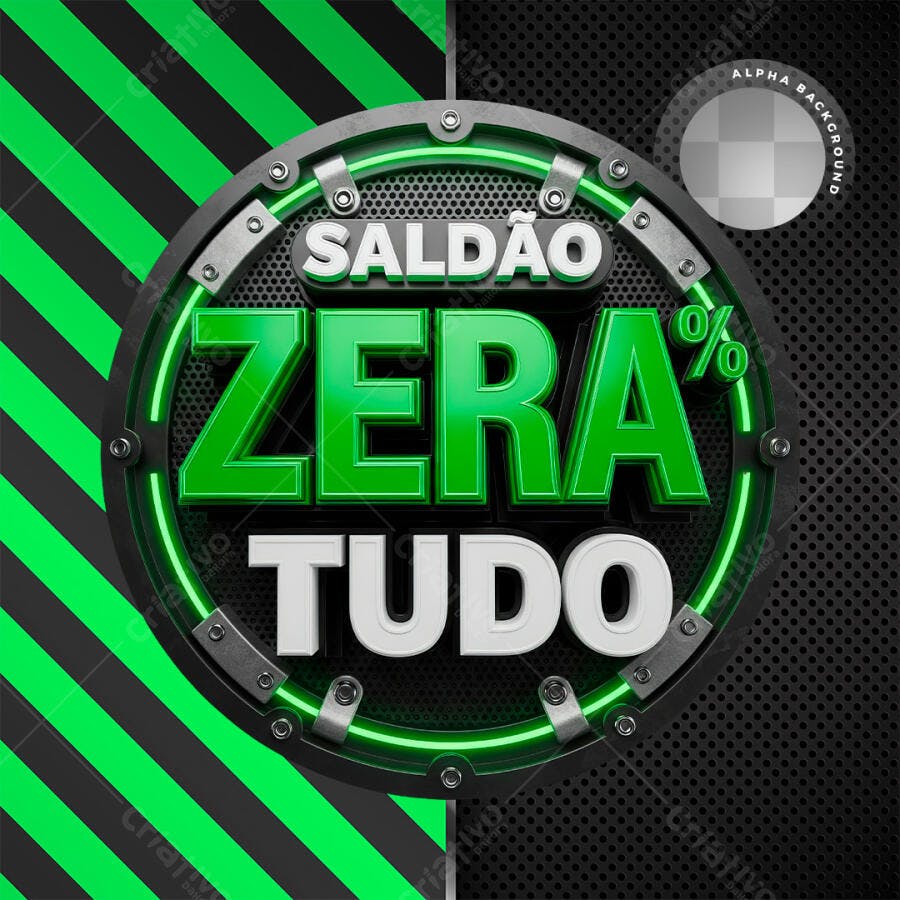 Badge 3D Saldão Zera Tudo Verde Metálico PNG Transparente