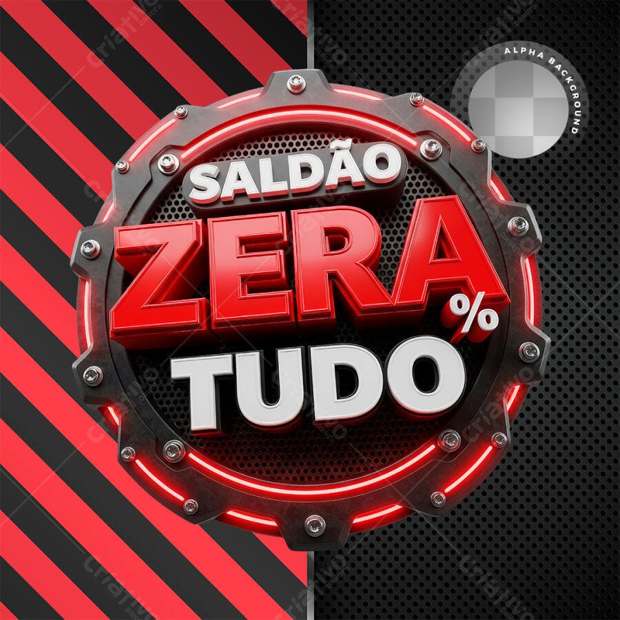 Selo 3D Saldo Zera Tudo Vermelho e Preto PNG Transparente