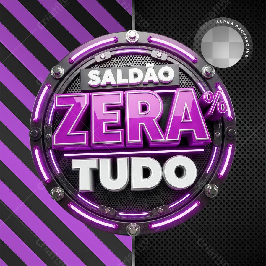 Selo 3D Saldão Zera Tudo Roxo Metálico PNG Transparente