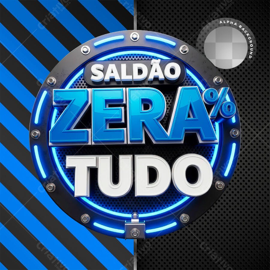 Badge 3D Saldo Zera Tudo Azul Metálico PNG Transparente