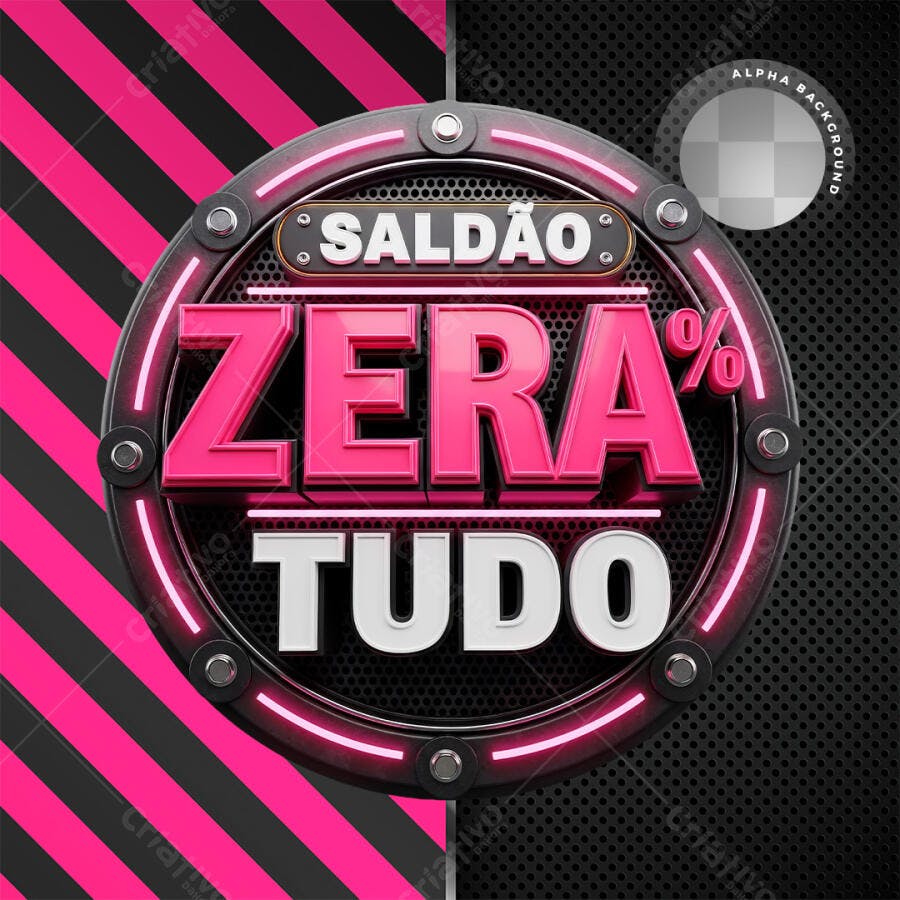 Selo 3D Saldo Zera Tudo Rosa e Preto PNG Transparente