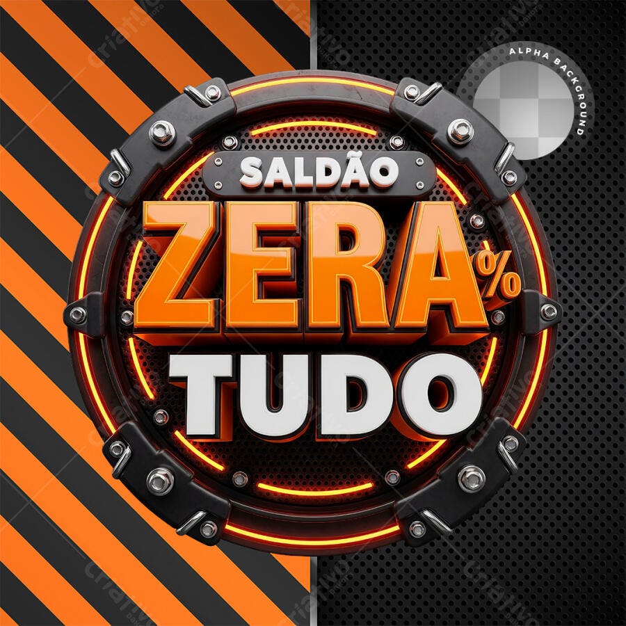 Selo 3D Saldão Zera Tudo Laranja Metálico PNG Transparente