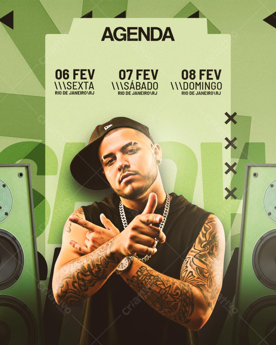 Flyer Agenda Evento Musical Fevereiro PSD Editável