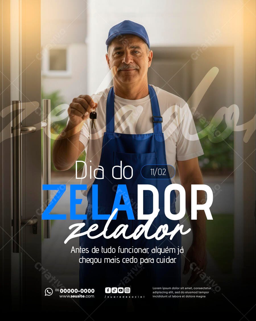 Post Dia do Zelador 11 de Fevereiro PSD Editável