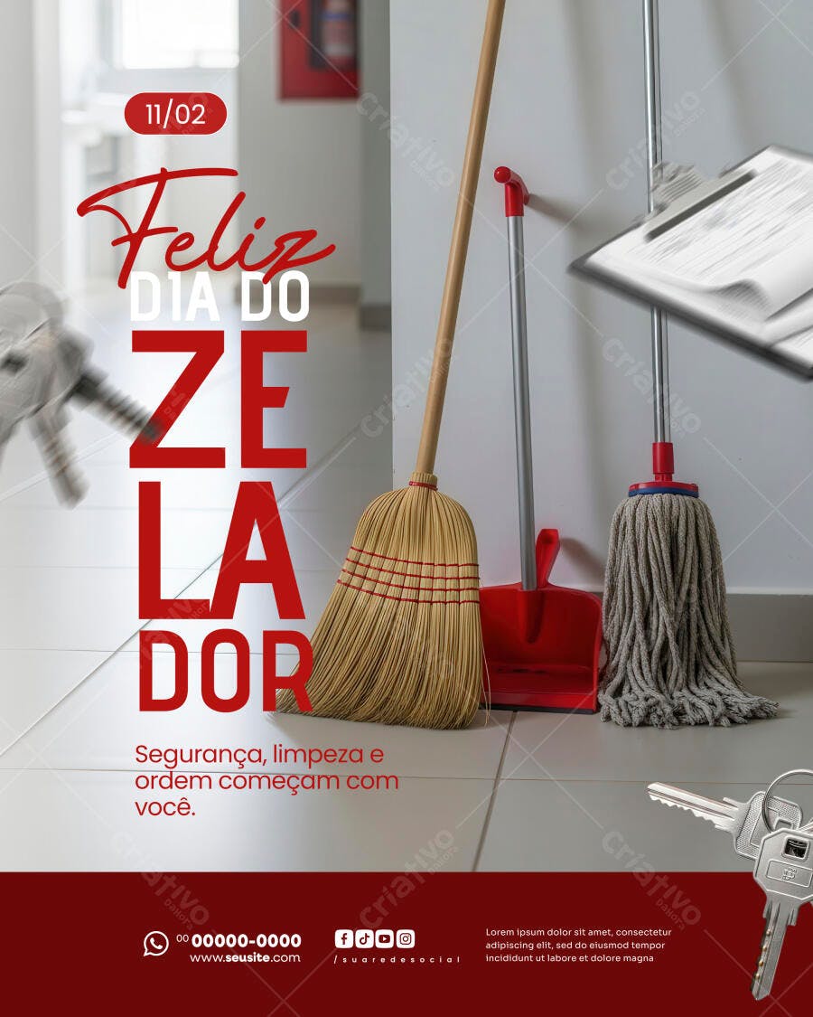 Post Instagram Dia do Zelador 11 de Fevereiro PSD Editável