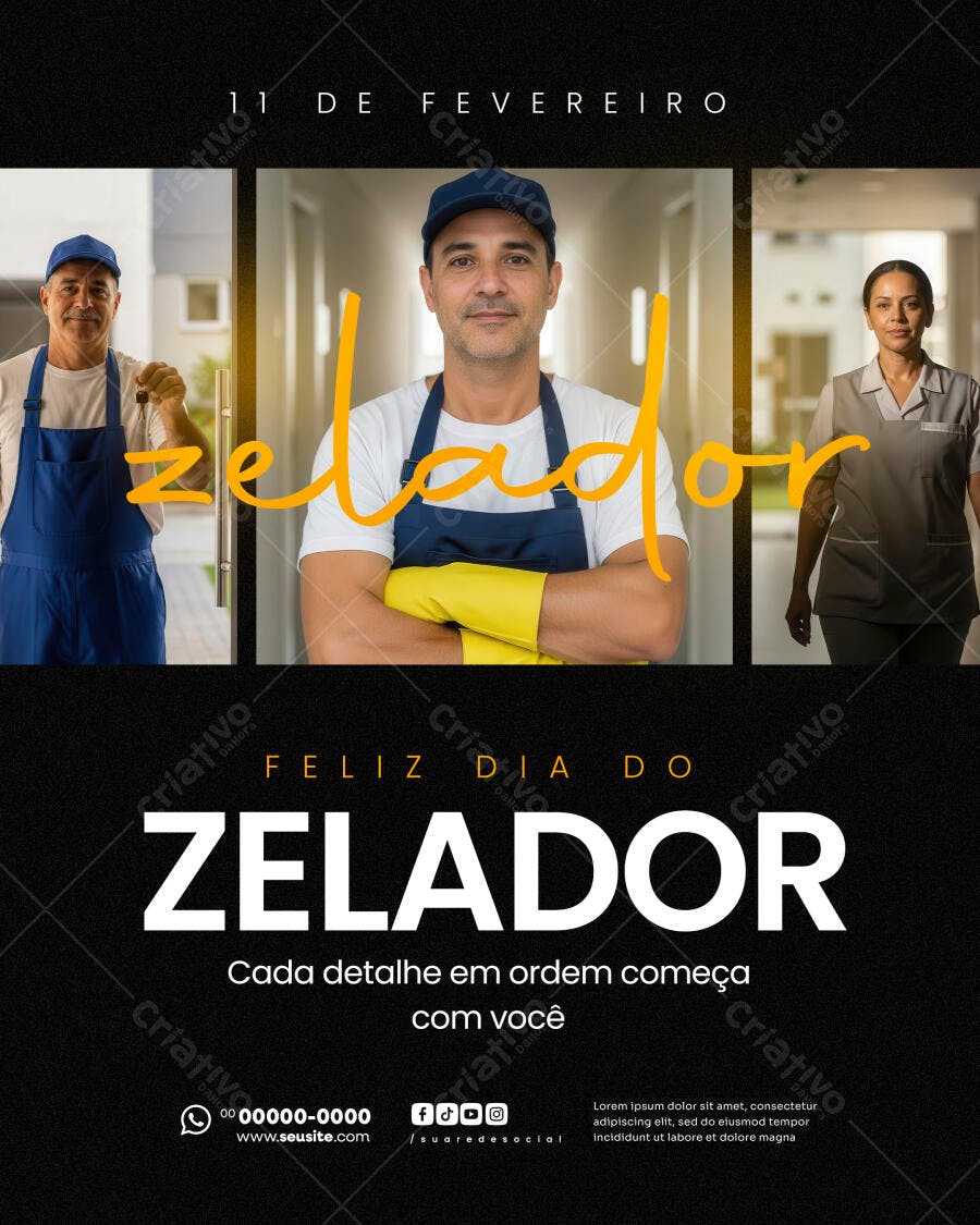 Post Dia do Zelador 11 de Fevereiro PSD Editável