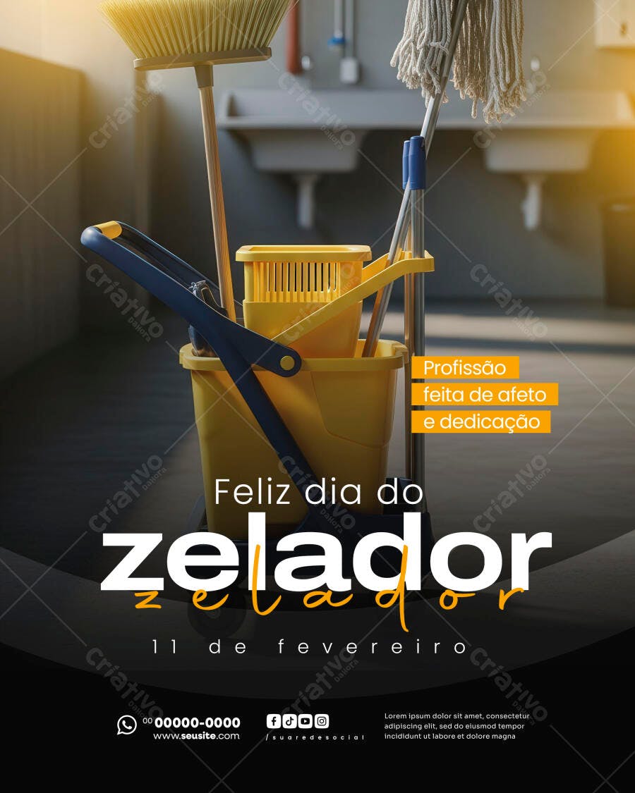 Post Instagram Dia do Zelador 11 de Fevereiro PSD Editável