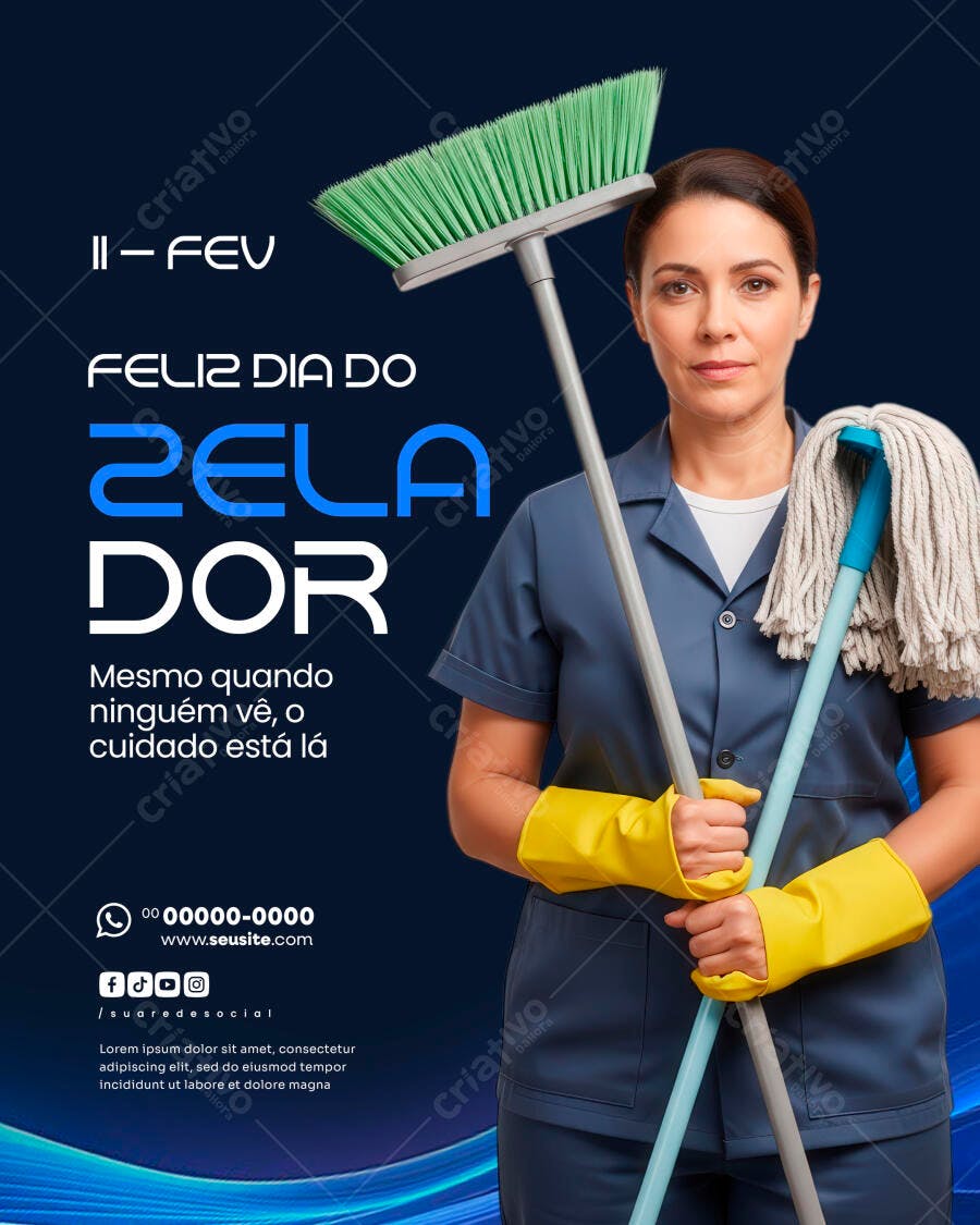 Post Instagram Dia do Zelador 11 de Fevereiro PSD Editável