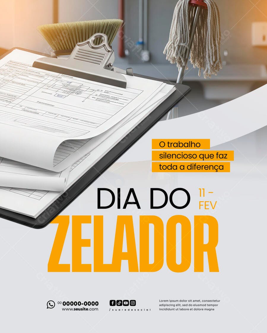 Post Instagram Dia do Zelador 11 de Fevereiro PSD Editável