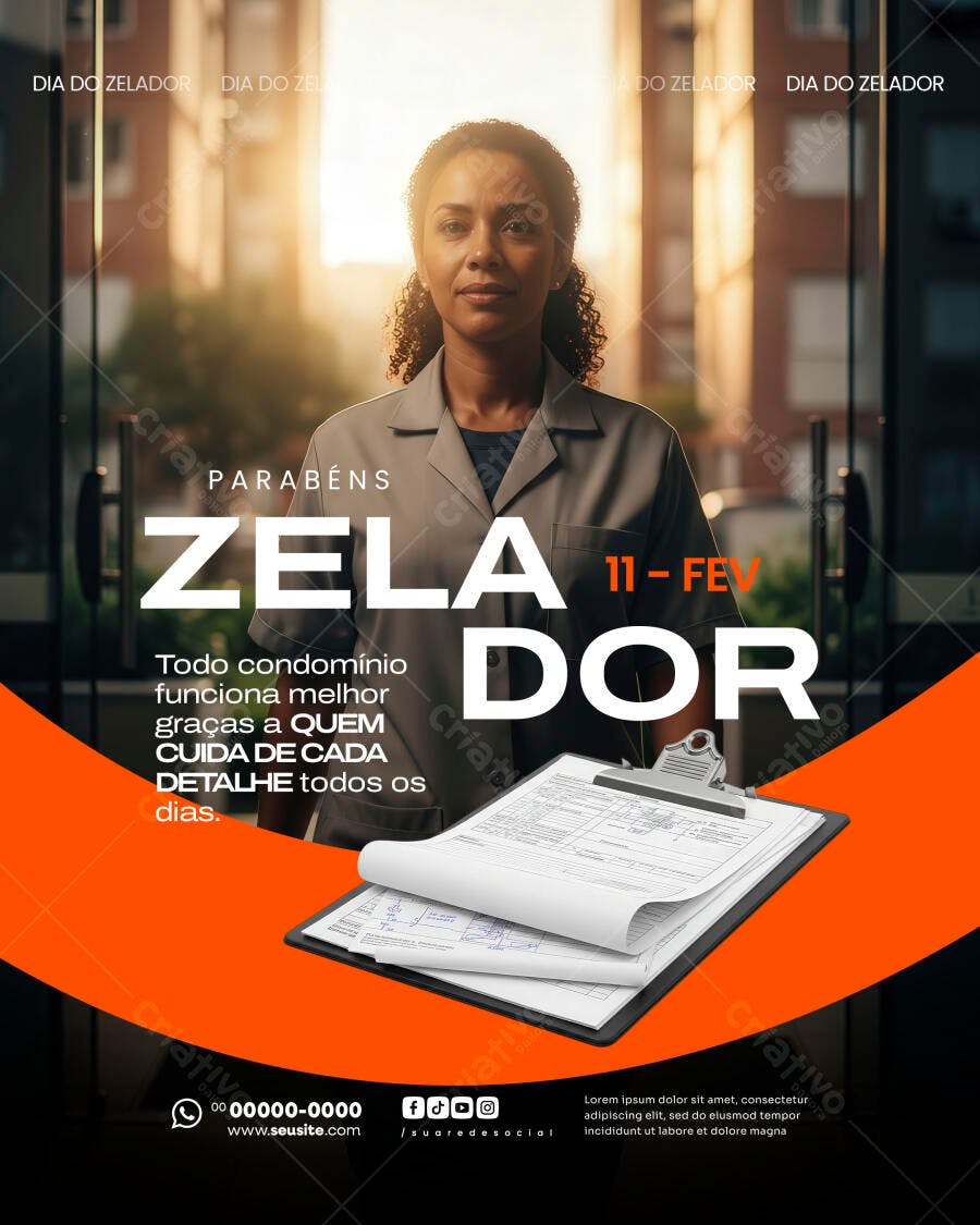 Post Dia do Zelador 11 de Fevereiro PSD Editável