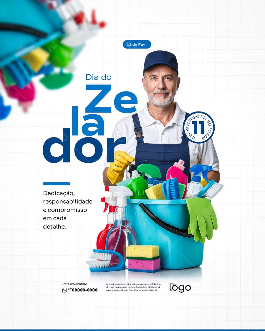 Post Instagram Dia do Zelador 11 de Fevereiro PSD Editável