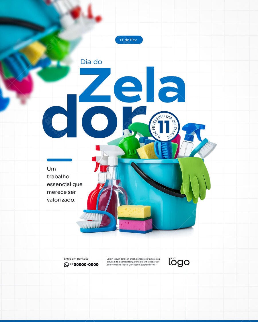 Post Instagram Dia do Zelador 11 de Fevereiro PSD Editável