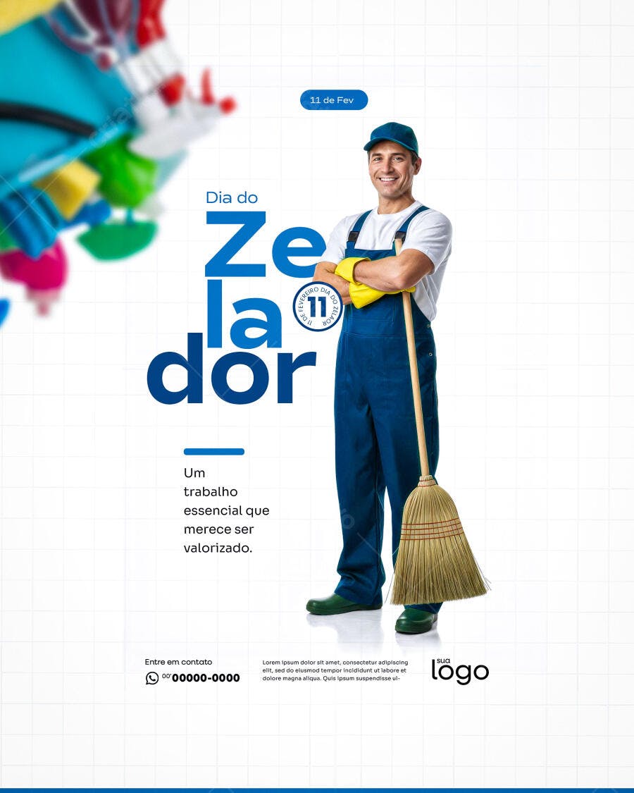 Post Instagram Dia do Zelador 11 de Fevereiro PSD Editável