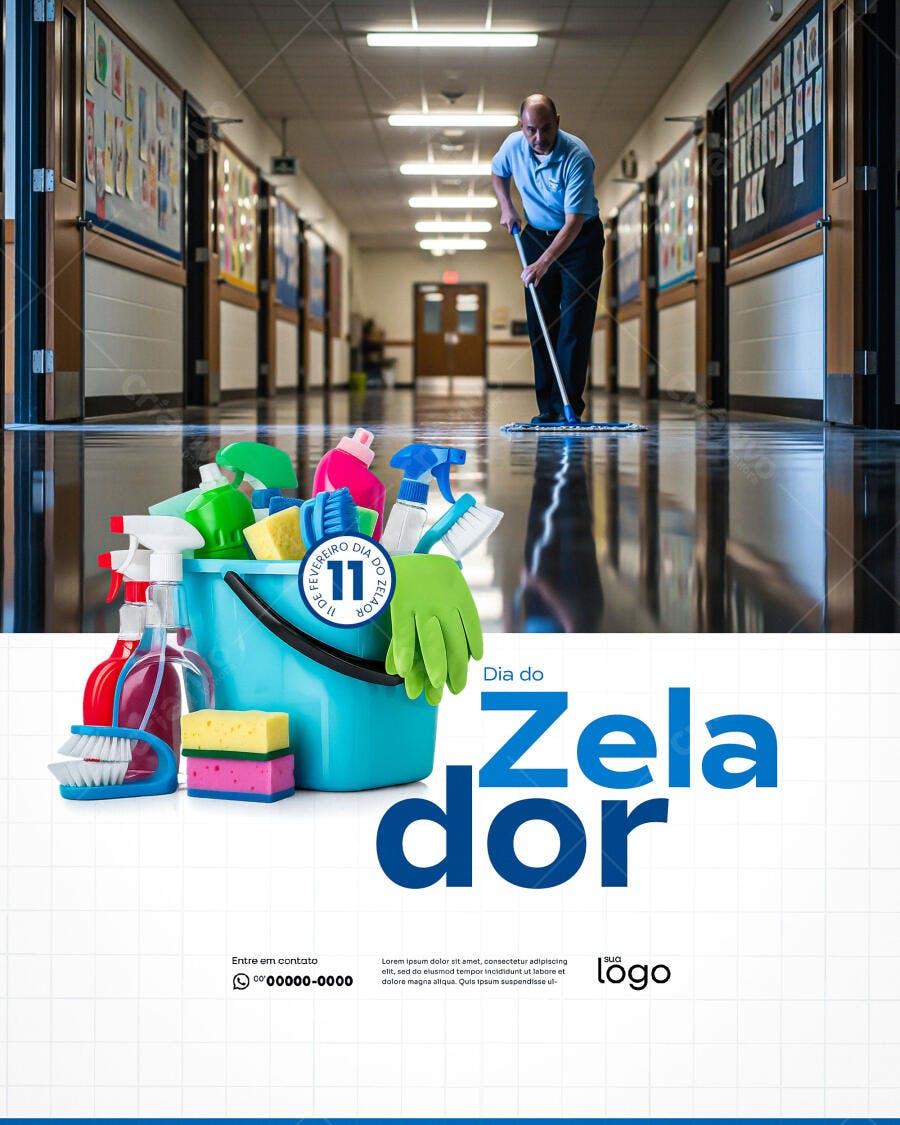 Flyer Dia do Zelador 11 de Fevereiro PSD Editável