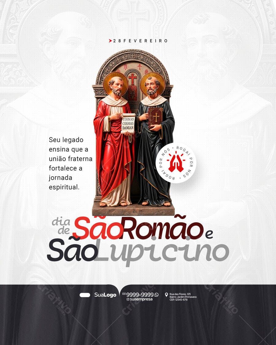 Post Instagram Dia de São Romão e São Lupicino PSD Editável