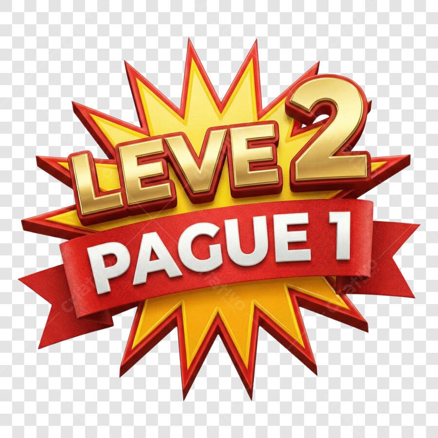 Selo 3D Promoção Leve 2 Pague 1 Dourado Vermelho PNG Transparente