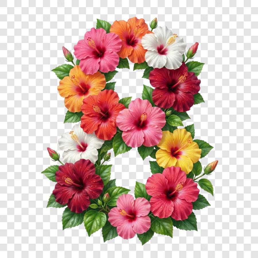 Elemento Decorativo Flores Hibisco Número 8 PNG Fundo Transparente