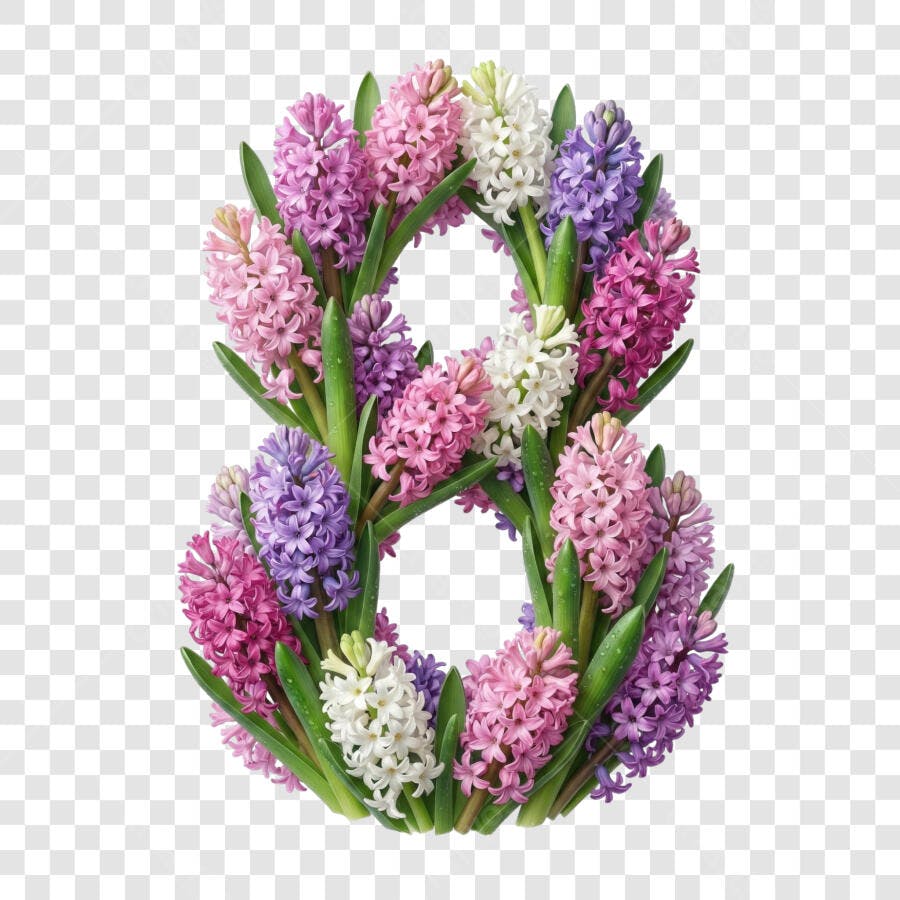 Elemento Decorativo Número 8 Flores Jacinto Dia da Mulher 8 Março PNG Fundo Transparente