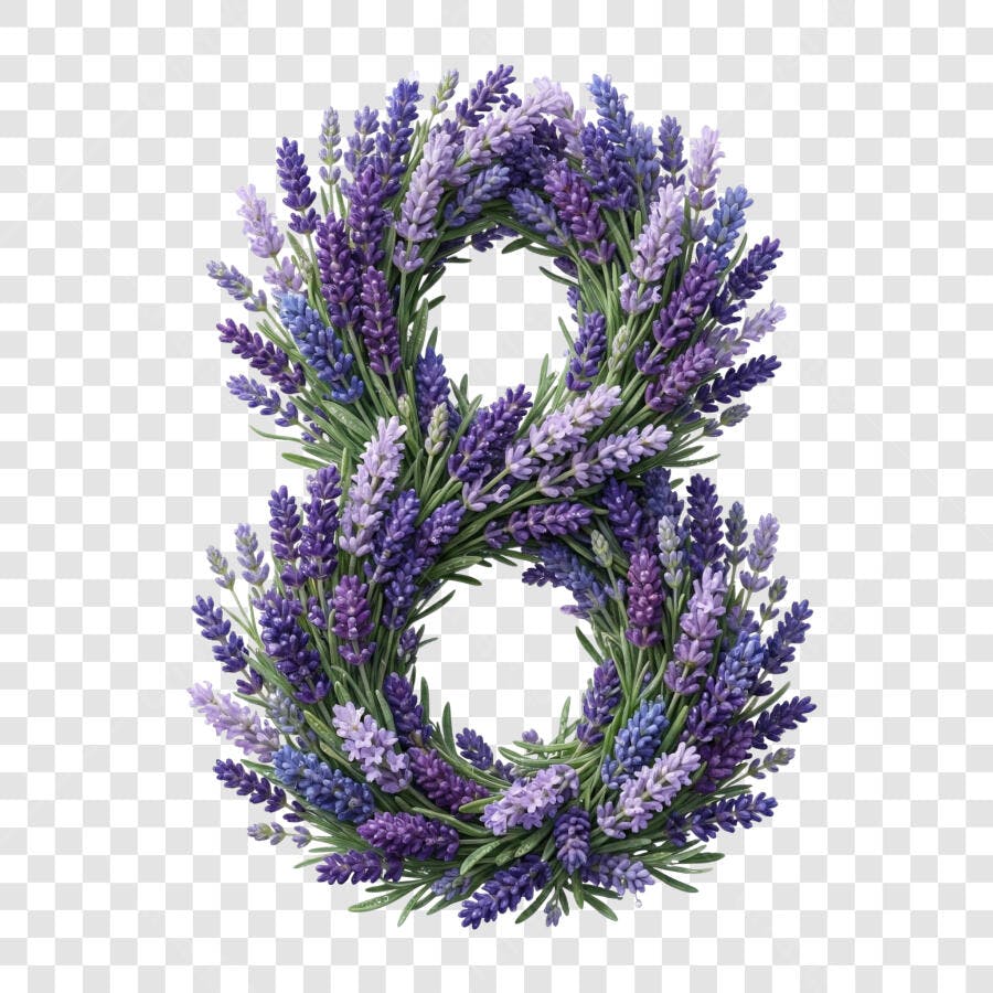 Elemento 3D Número 8 Lavanda Dia da Mulher 8 Março PNG Fundo Transparente
