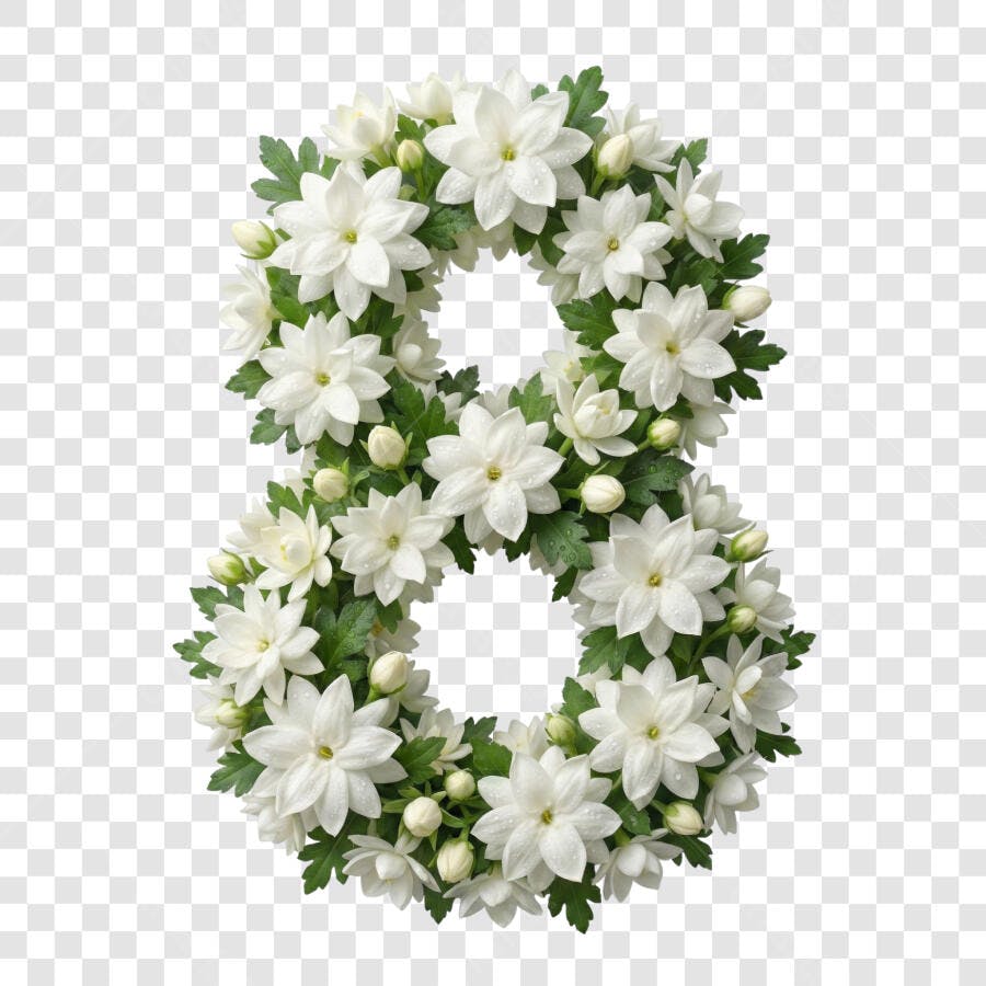 Elemento Decorativo Número 8 Flores Brancas PNG Fundo Transparente