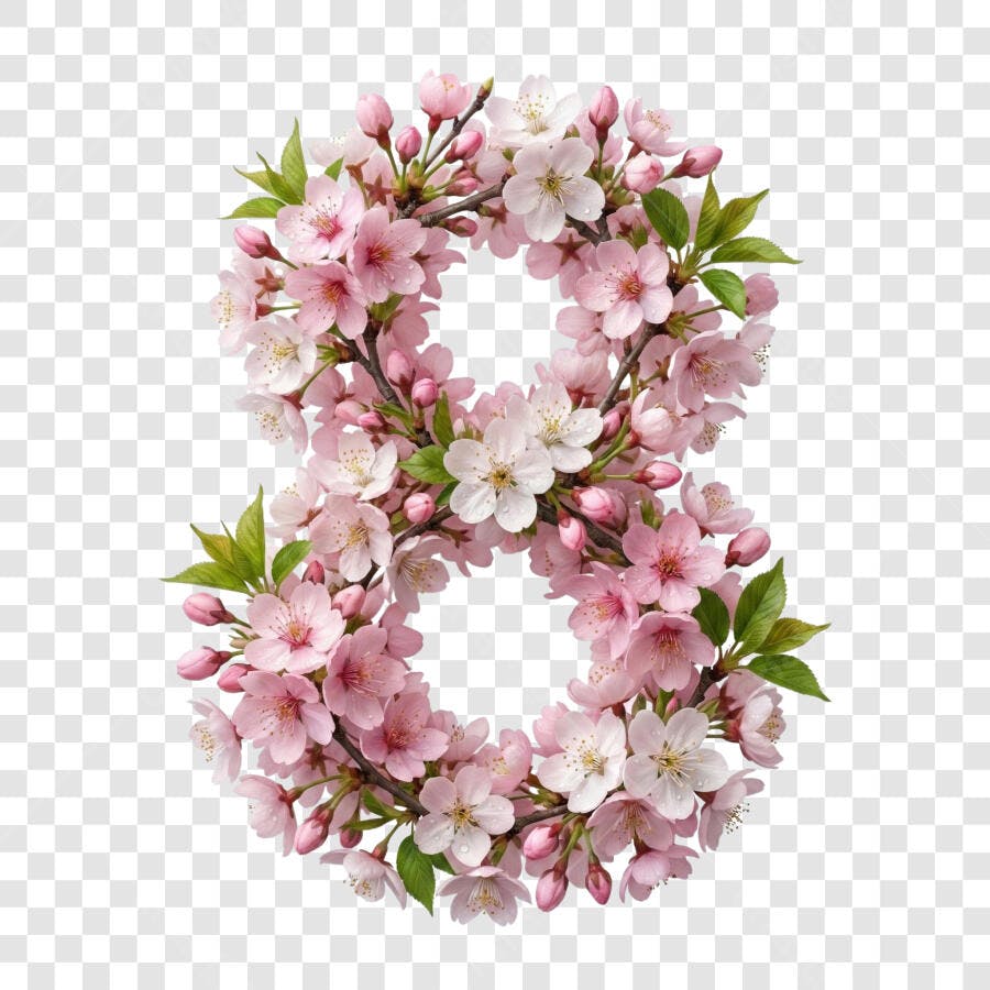 Elemento Decorativo Número 8 Flores Cerejeira PNG Fundo Transparente