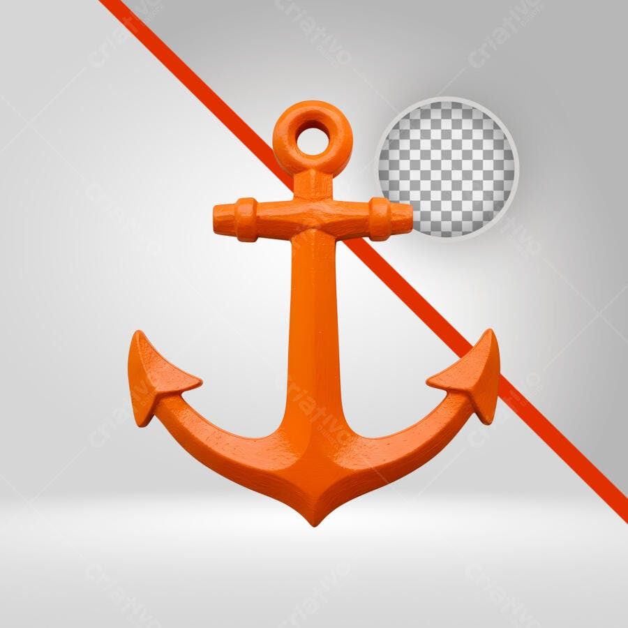 Elemento 3D Âncora Laranja Náutica PNG Fundo Transparente