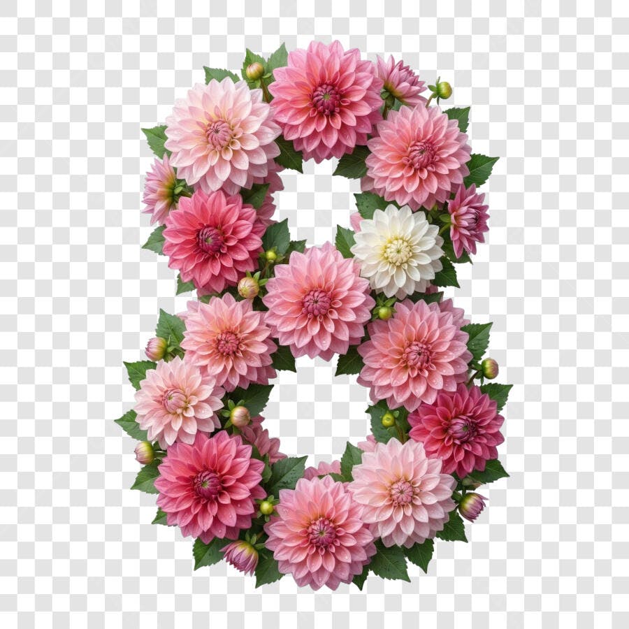 Elemento Decorativo Número 8 Flores Rosas PNG Fundo Transparente