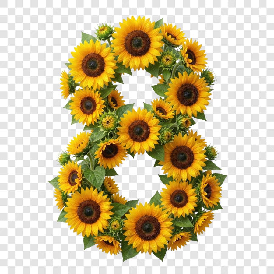 Elemento Decorativo Número 8 Girassóis PNG Fundo Transparente