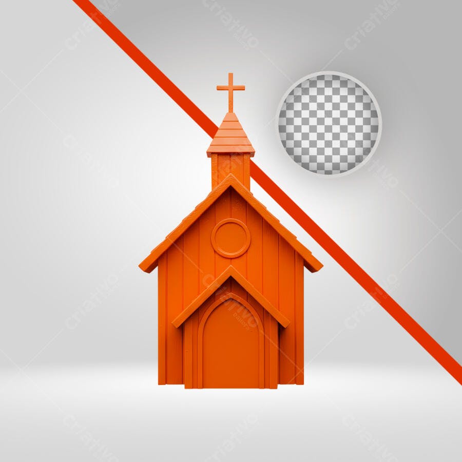 Elemento 3D Igreja Laranja Cristã PNG Fundo Transparente