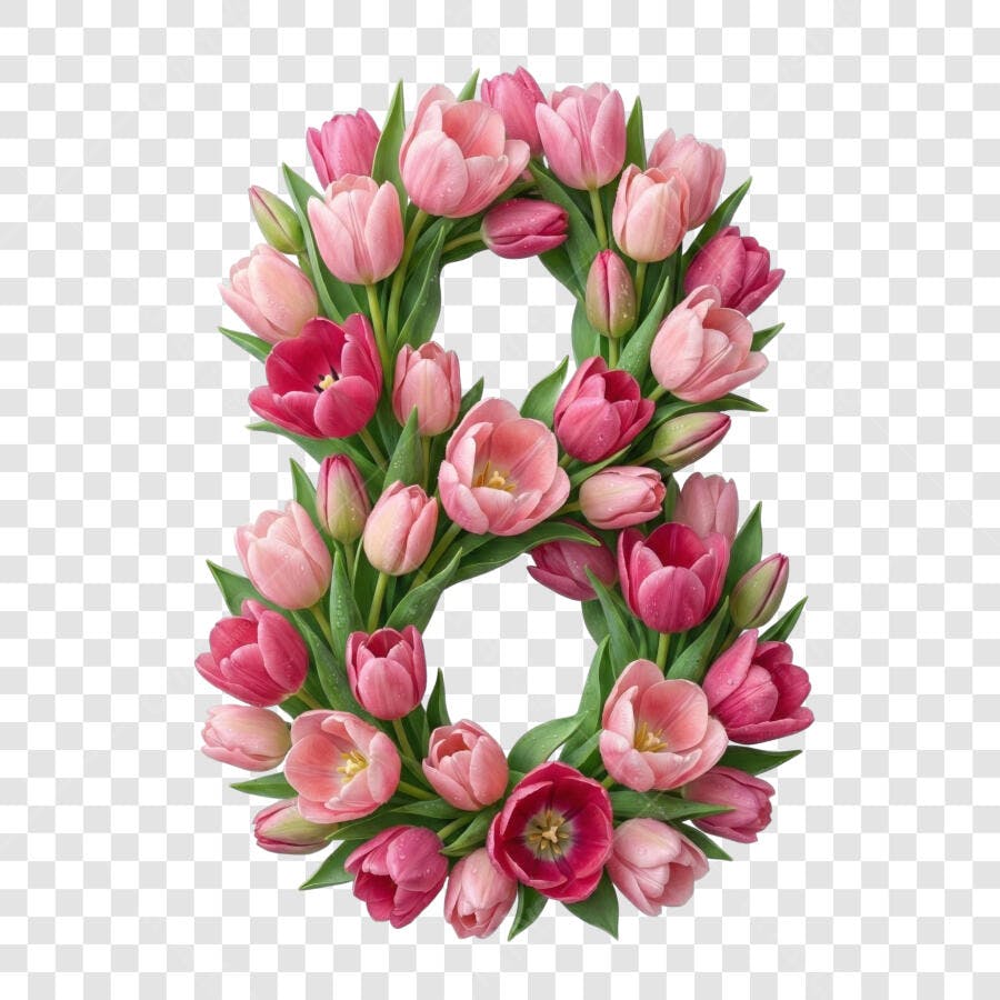 Foto Recortada Número 8 Tulipas Dia da Mulher 8 Março PNG Fundo Transparente