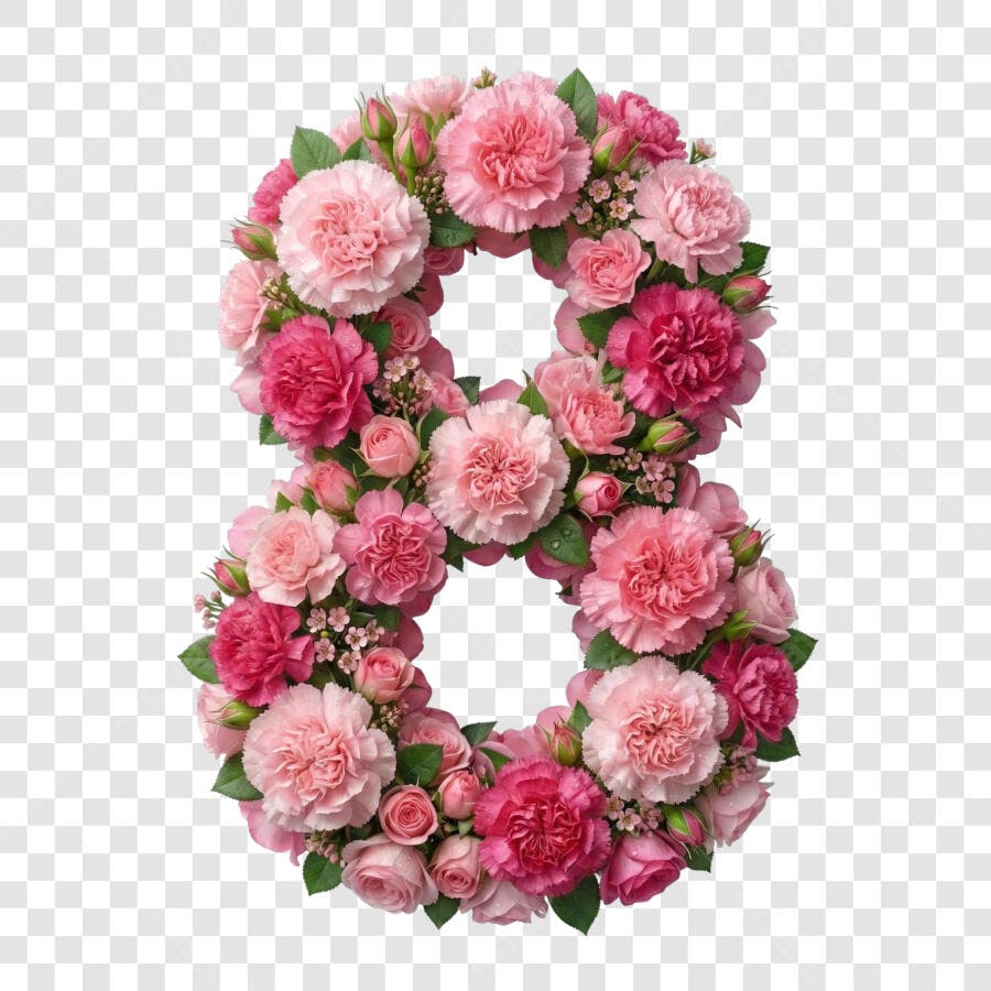 Elemento Decorativo Número 8 Flores Rosas PNG Fundo Transparente