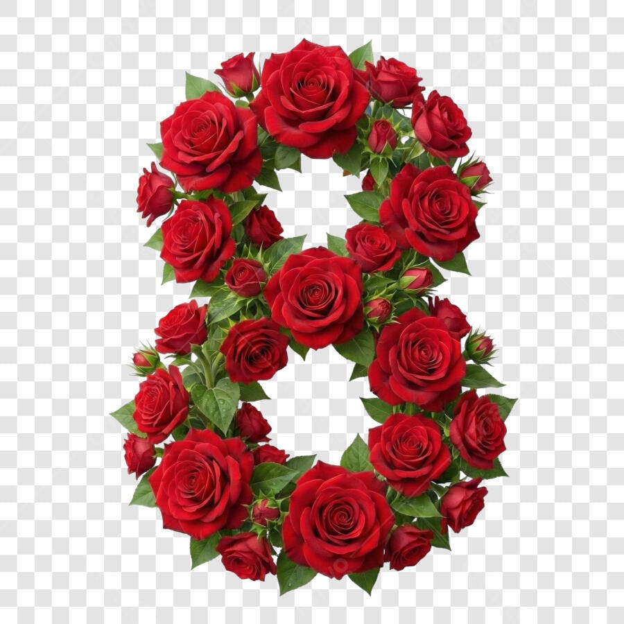 Elemento Decorativo Número 8 Rosas Vermelhas PNG Fundo Transparente