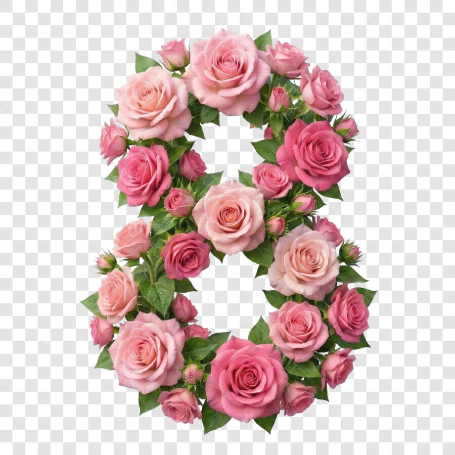 Elemento Decorativo Número 8 Rosas Dia da Mulher Março PNG Fundo Transparente