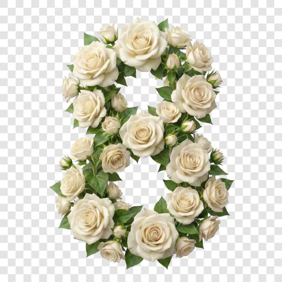 Elemento Decorativo Número 8 Rosas Brancas PNG Fundo Transparente