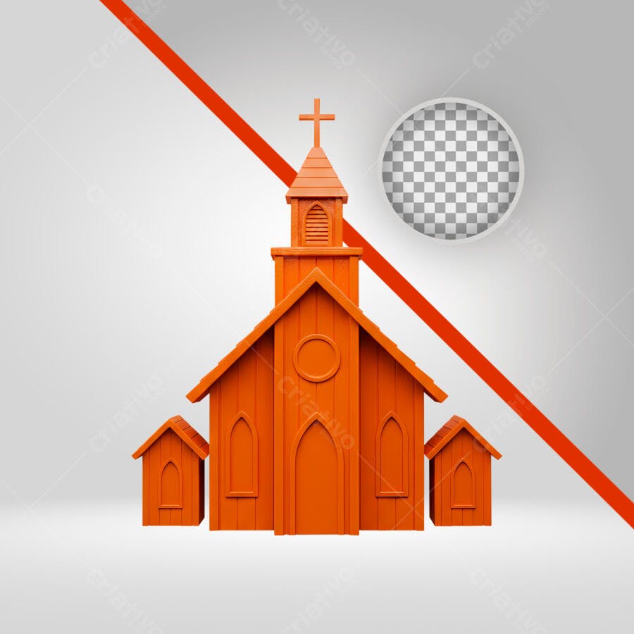 Elemento 3D Igreja Laranja Cristã PNG Fundo Transparente