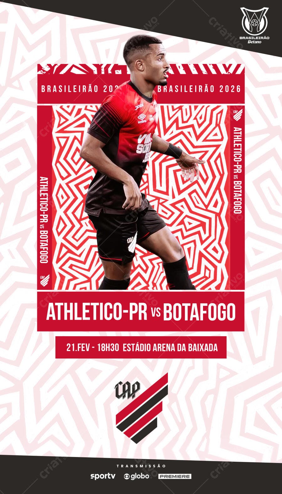 Post Instagram Futebol Brasileirão Athletico-PR vs Botafogo PSD Editável